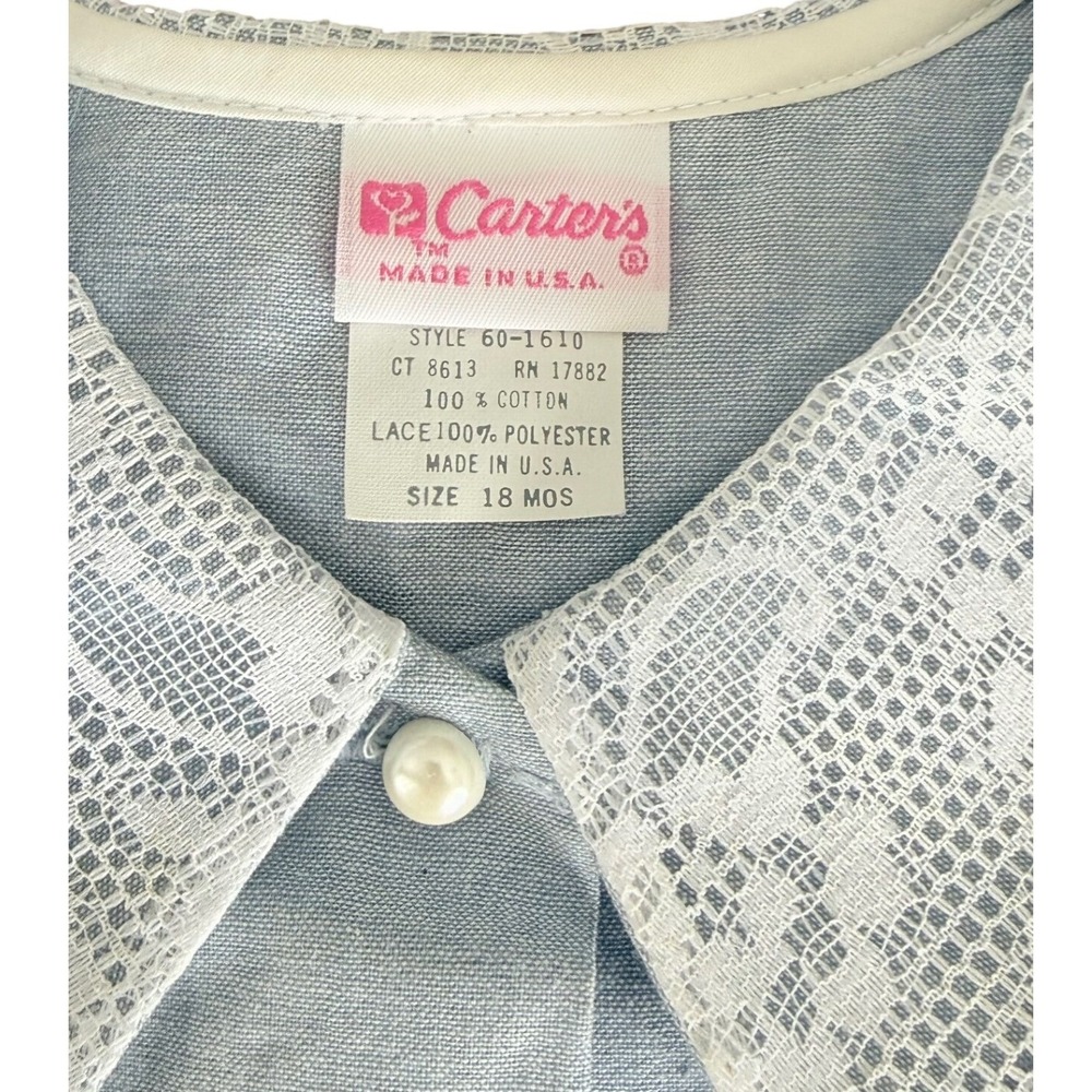 Vintage Carters Baby Girl Floral Chambray Lace Dress 18 Months Made in USA 18 Mo - Picture 4 of 8
